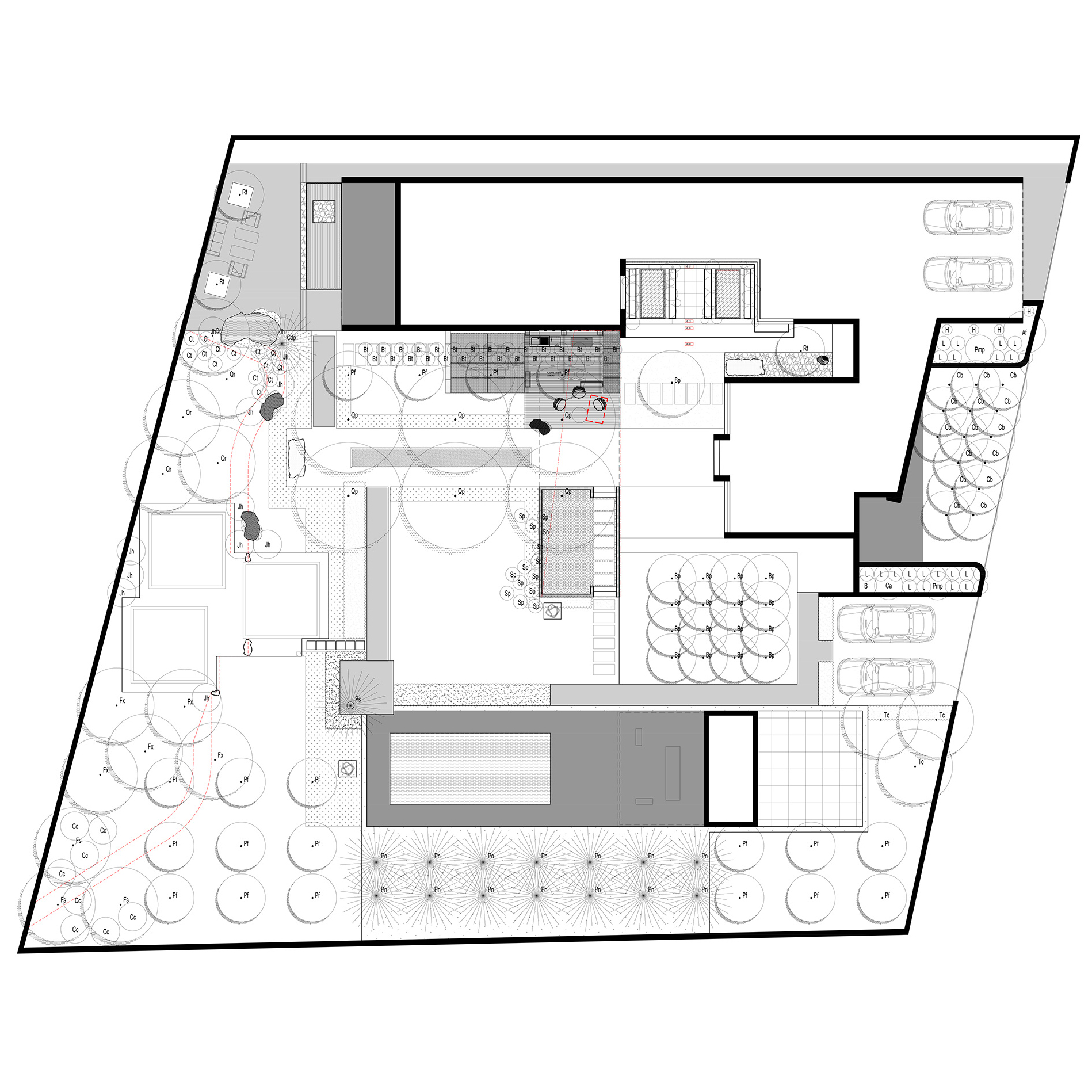 Plan de amenajare pentru grădină intimă în București cu ierburi ornamentale – CMD/LA