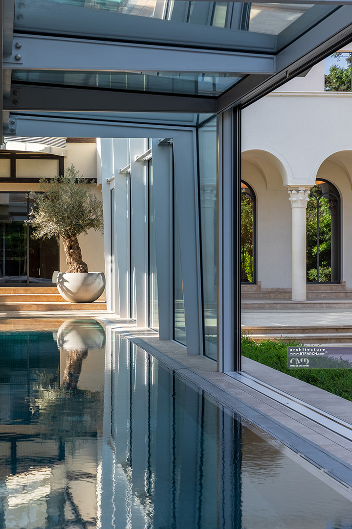 Olivier solitar într-un decor contemporan de grădină rezidențială clasică