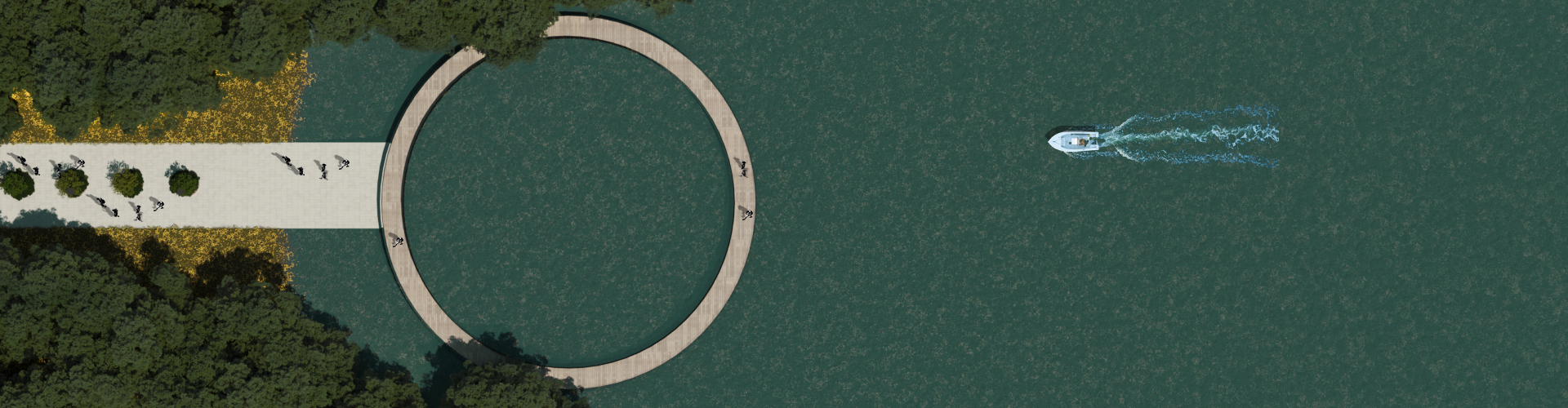 Ponton circular al promenadei Linia, extins către lac și zona forestieră